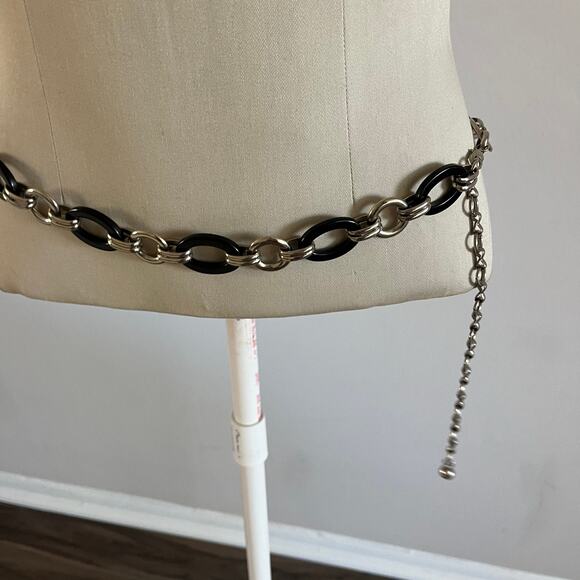 Silver Black Chain Belt Sz M/L Gothic Punk Skater Emo Grunge - Picture 2 of 6